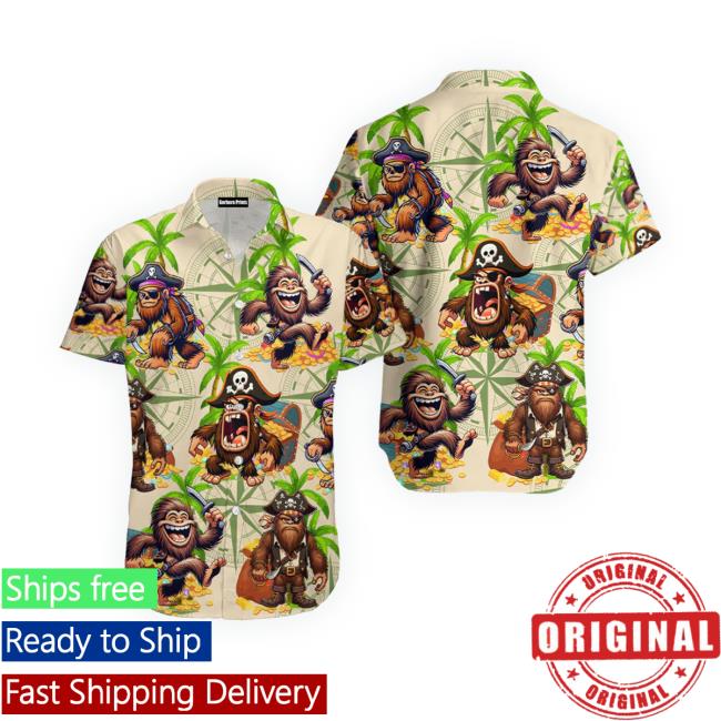 Bigfoot Pirate Hawaiian Long Sleeve Shirt