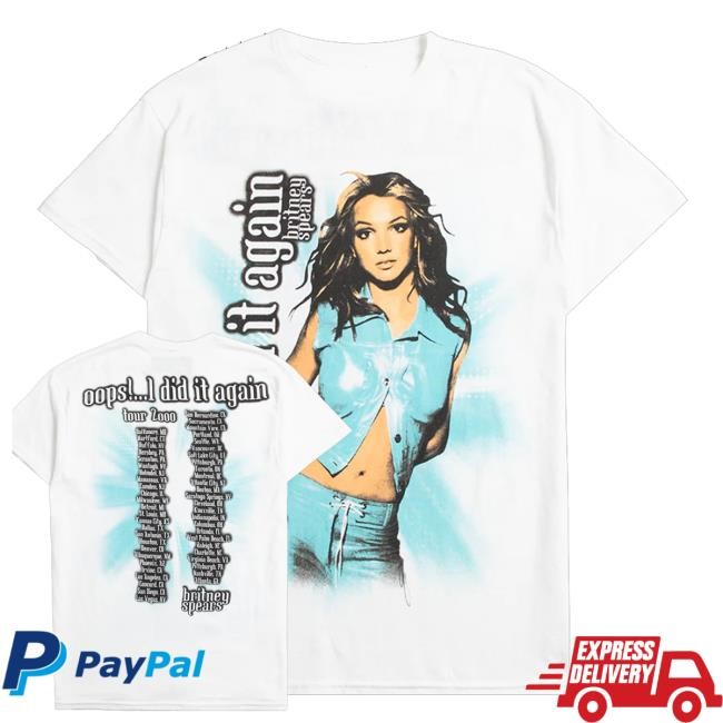 Official Britney Spears Merch Store Shop Oops Tour Anniversary White Tee