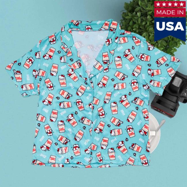 Official Sanrio Apparel Clothing Merch Store Shop Hello Kitty X Cup Noodles 2-Piece Blue Hot Shirt