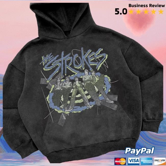 The Strokes Official Store Merch Shop Heavy Knit Garment Dyed Photo Pullover Hoodie Sweatshirt
