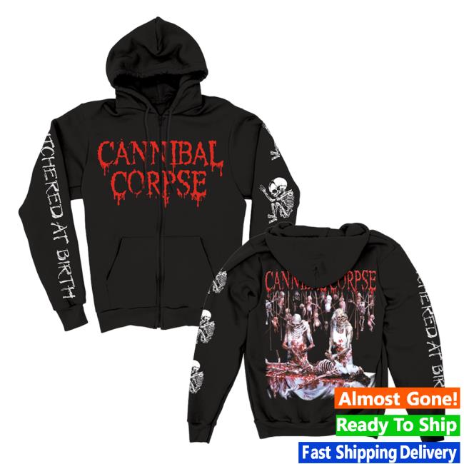 Official Cannibal Corpse Merch Store Butchered At Birth Sleeve Print Zip Up Hoody Black CannibalCorpse