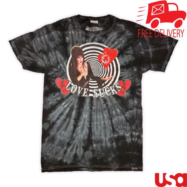 Official Elviras Bootique Merch Store Elvira Love Sucks Black Tie Dye Sweatshirt Elvirasbootique Shop