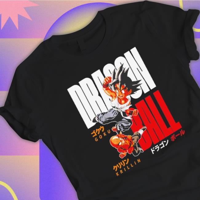 Official Dragon Ball Young Goku And Krillin Japanese Typo Tee Shirt