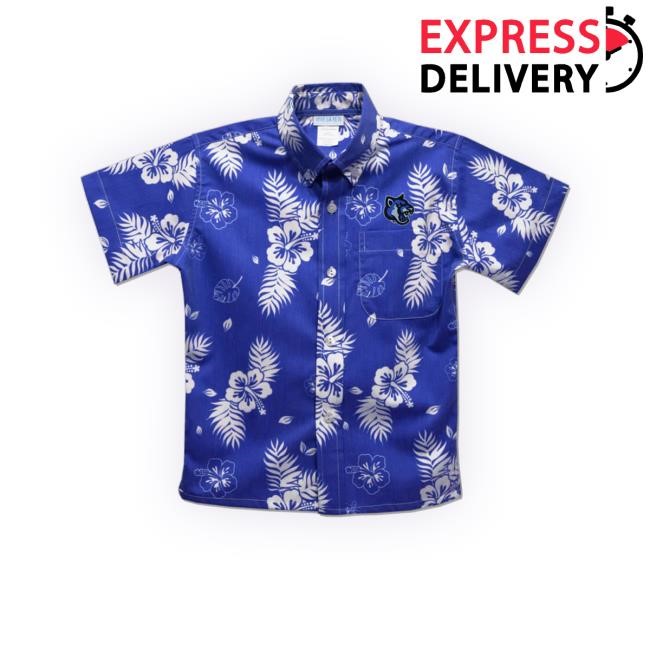 Cal State San Marcos Cougars Royal Hawaiian Boys Short Sleeve Button Down Funny Shirt
