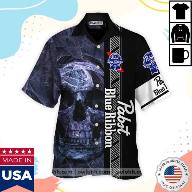 Pabst Blue Ribbon Smoky Blue Skull All Over Print 3D Aloha Summer Beach Hawaiian Sweatshirt