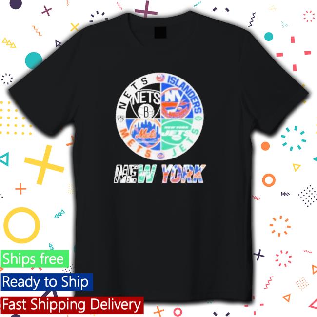 Official New York Nets New York Islanders New York Jets New York Mets New York City 2023 Logo Hoodie