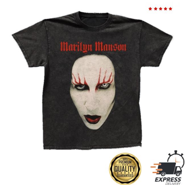 Official Marilyn Manson - Hollywood Face - Vintage Wash T-Shirt Black T-Shirt