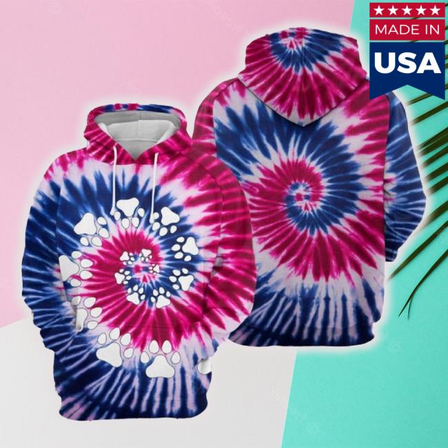 Dog Paw Print Tie Dye 3D Printed Hoodie Zipper Unisex Sweatshirt