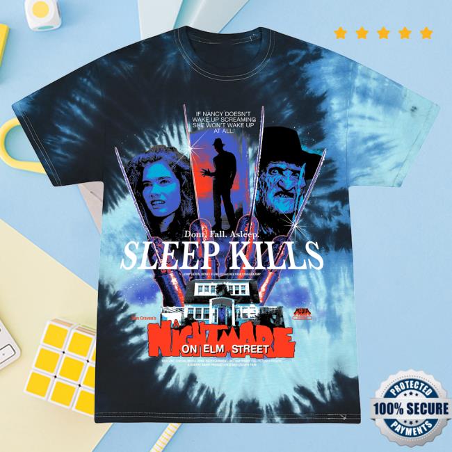Official Studiohouse Designs Noes Sleep Kills Tie Dye Tee Shirt Fresh Meat (Blue With Red Ink)