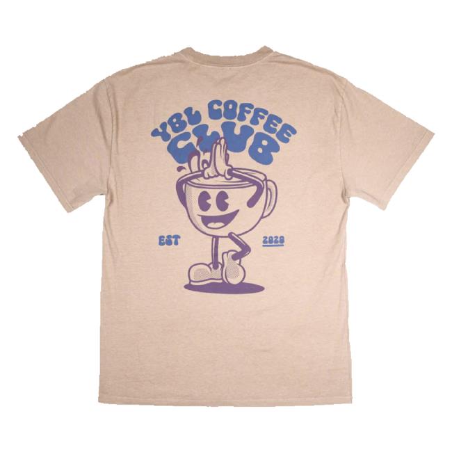 Original Ybl. Your Best Life Ltd. Coffee Club Faded Relax Fit Hoodie In Faded Khaki With Navy Print