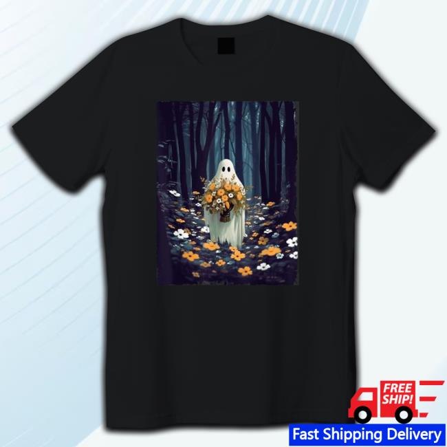 Official Vintage Floral Ghost In The Forest Halloween Spooky Long Sleeve T Shirt
