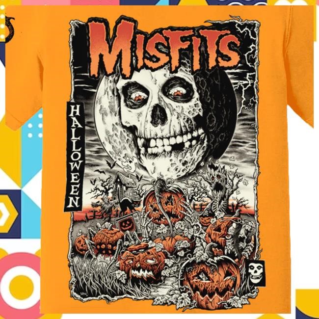 Official Misfits Merch Store Limited Edition Fiendish Halloween By Mike Sutfin Orange Tee Shirt