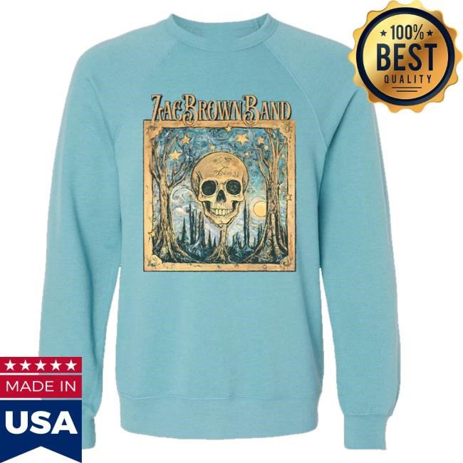 Official Zac Brown Band Merch Teal Skull Hooded Sweatshirt