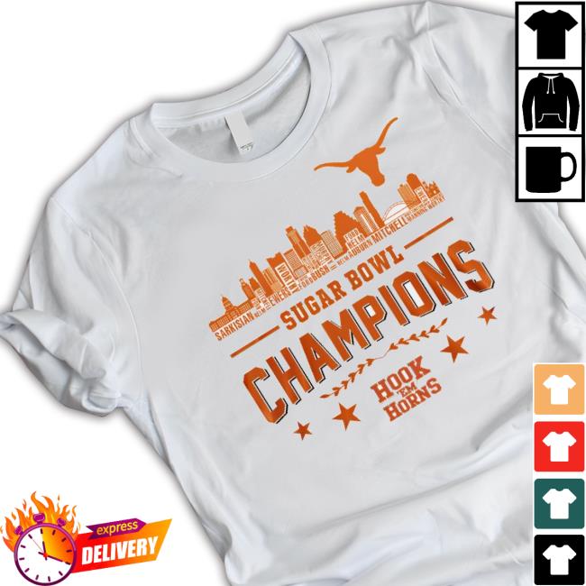 Official Texas Longhorns Sugar Bowl Champions Hook ’Em Horns City Roster Long Sleeve Tee