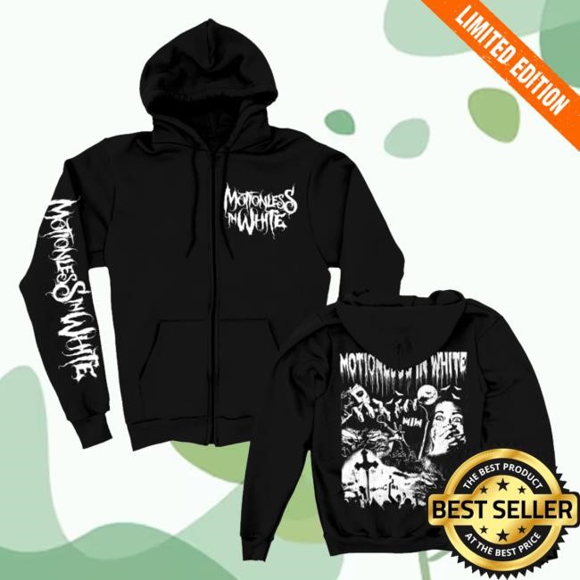 Official Motionless In White Merch Throwback Horror Zip Up Hoodie (Black) Sweatshirt Motionless In White Merch Throwback Horror Zip Up Hoodie (Black) Crewneck Sweatshirt