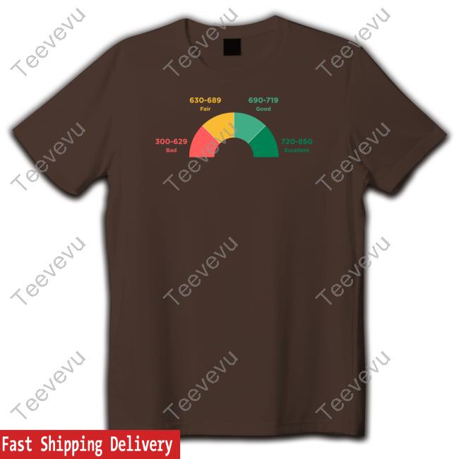 Lucca International 300-629 Bad 630-689 Fair 690-719 Good 720-850 Excellent Sweatshirt Lucca International Store Credit Score Meter Tee Shirt