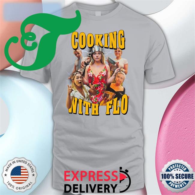 Florence Pugh Holding An Cooking With Flo Shirt