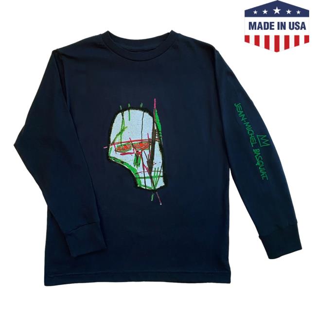 Official The Brant Foundation x Rome Pays Off Jean-Michel Basquiat Skull Long Sleeve Hot Shirt Navy BrantFoundation