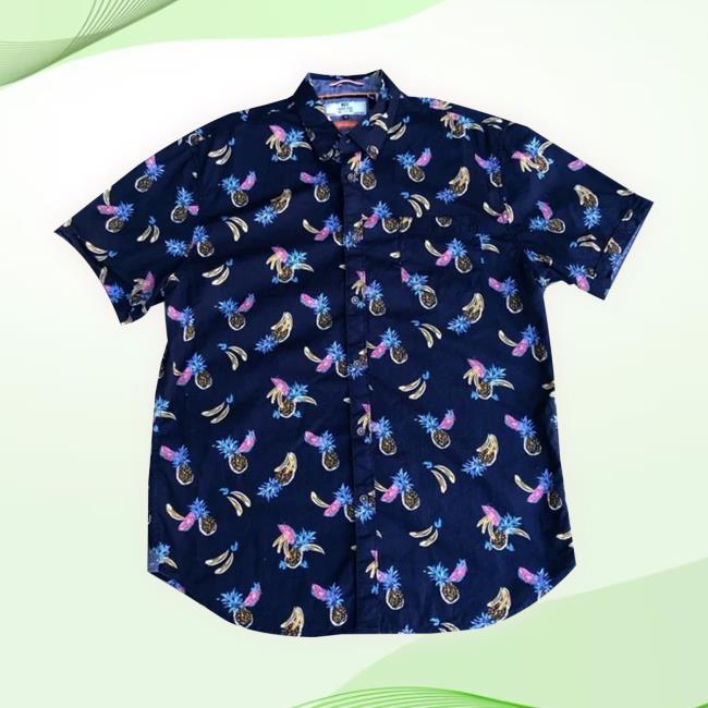 Mbx Premium Goods Fruit Prints Vacation 100% Cotton Navy Mens Tee