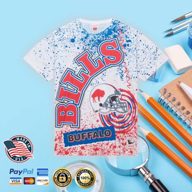 Official Mitchell & Ness Buffalo Bills White Team Burst Sublimated T-Shirt