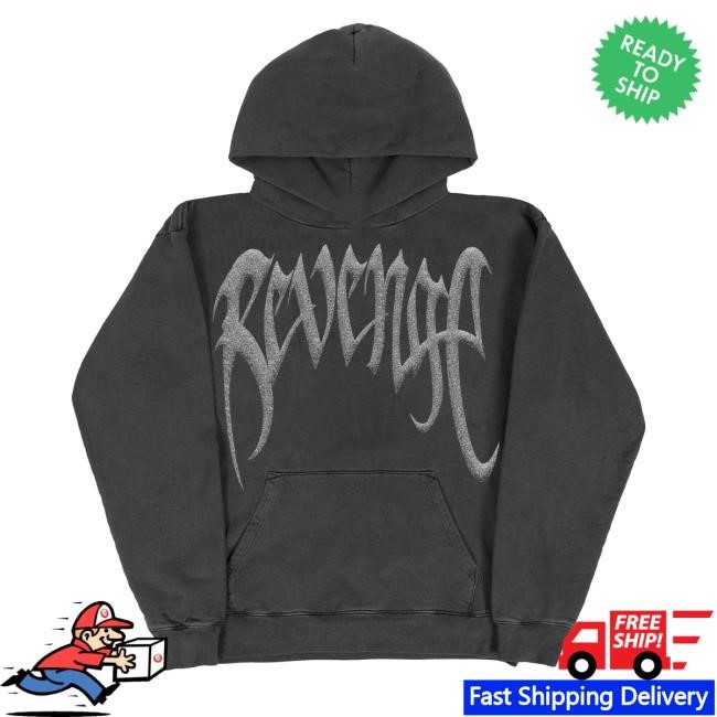 Revenge Glitter Arch Logo Treated Vintage Black Silver Zip Hoodie Revenge Merch Store