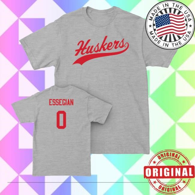 The Nebraska Nil Store Sport Grey Men's Basketball Script Long Sleeve T Shirt Connor Essegian