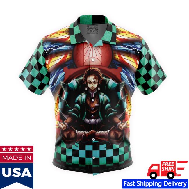 Trippy Kamado Tanjiro Demon Slayer Button Up Hawaiian Sweatshirt