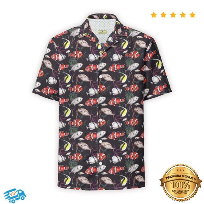 Official Tropicalseasclothing Store Murky Reef Tropical Saltwater Fish Hawaiian Button Shirt Dive Into Underwater Elegance Shirts