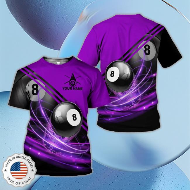Personalized Eight Ball Billiard Purple 3D T-Shirts, Billiards 3D Aop New Shirt With Team Name, Gift For Billiards Lover, Billiard Team