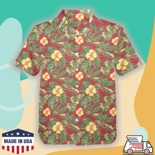 Yellow Hibiscus Flowers Floral Green Vintage Aloha Hawaii Retro Summer Classic Shirt