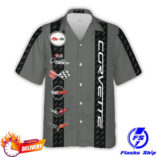 Corvettestoreonline Merch Corvette Generations C1-C6 Logo Front Button Hawaiian Tank Top