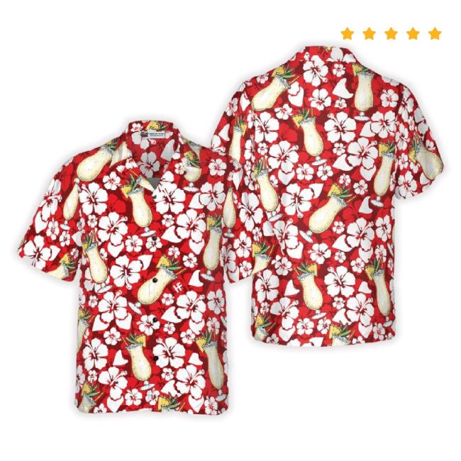 Pina Colada Cocktail Pattern Aloha Hawaiian Shirt For Summer, Colorful Hawaiian T-Shirt Outfit For Men Women, Gift For Friend, Team, Family