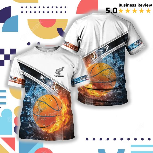 Custom Name Basketball Fire And Water 3D Youth Shirt, Personalized Basketball 3D Boys Tee, Basketball Shirts Matching Outfit For Young Basketball Team