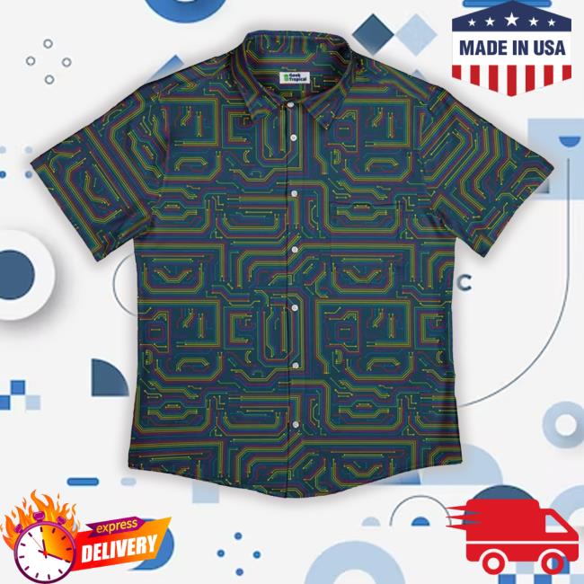 Rainbow Computer Circuit Board Button Up Shirts