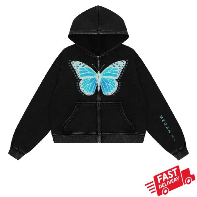 Megan Thee Stallion Blue Butterfly Cropped Crewneck Sweatshirt