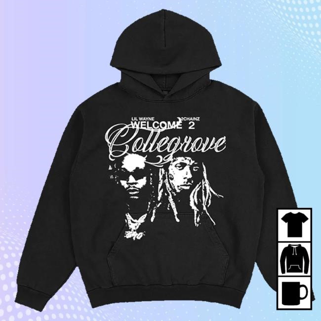 2 Chainz Merch Collegrove Photo Hoodie On Black Long Sleeve Shirt