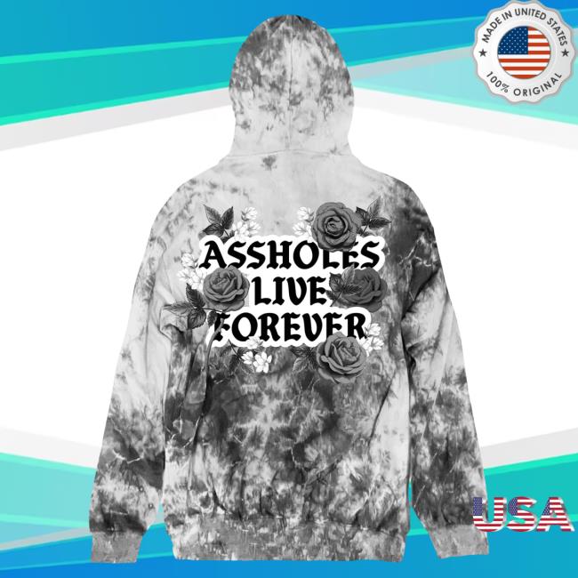 Official Linda Finegold Store Shop Alf Assholes Live Forever Black Roses Graphite Tie Dye Long Sleeve Shirt Lindafinegold Clothing Tie-Dye