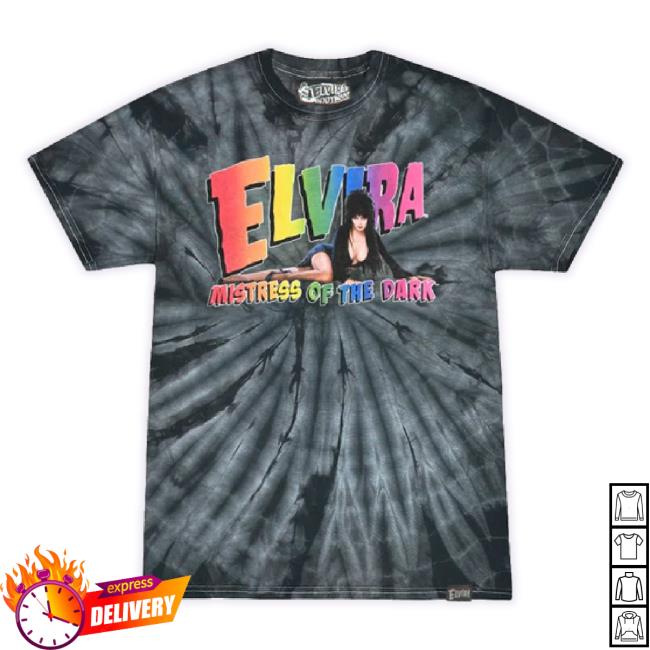 Official Elviras Bootique Merch Store Elvira Rainbow Logo Lay Down Tie Dye Black Sweaters Elvirasbootique Shop