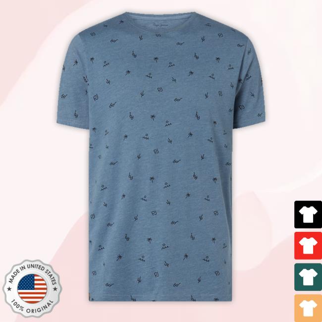 Regular Fit Long Sleeve T Shirt Mit Allover-Muster Modell 'Lynch' In Blau Meliert