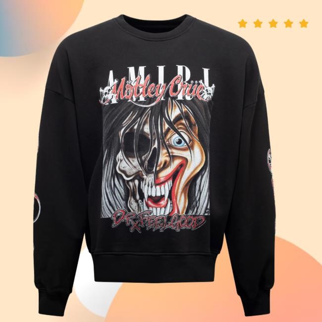 Official Zoofashions Merch Amiri Black Mötley Crüe Dr Feelgood Oversized Crewneck Sweatshirt