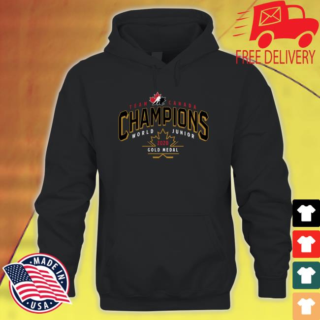 Men's Fanatics Branded Black Hockey Canada 2020 World Junior Ice Hockey Gold Medal Champions Long Sleeve Shirt Men's Fanatics Branded Black Hockey Canada 2020 World Junior Ice Hockey Gold Medal Champions Hooded Sweatshirt