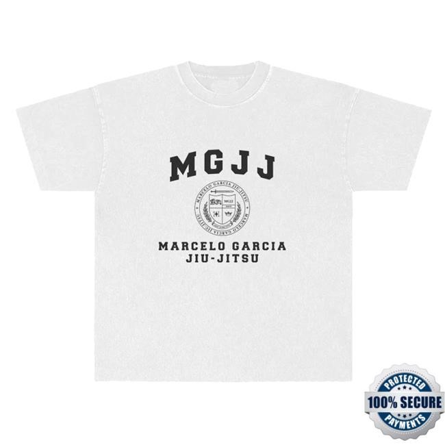 Official Marcelo Garcia Store Merch Mgjj College Crest Military Tee, Garment-Dye Off White Sweatshirt