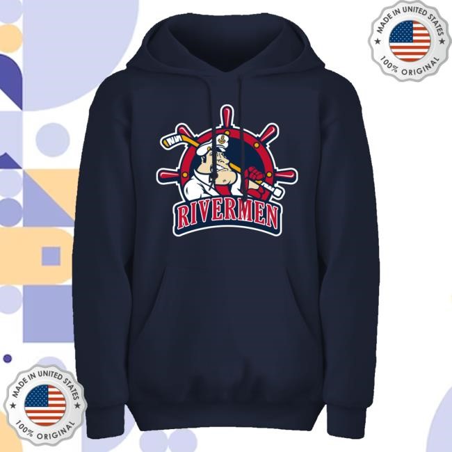 Rivermen Team Store Captain Logo- Embroidered Adult Hooded Sweatshirt (Navy) Long Sleeve Shirt