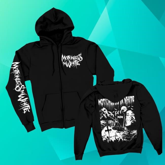 Official Motionless In White Merch Throwback Horror Zip Up Hoodie (Black) Sweatshirt Official Motionless In White Merch Throwback Horror Zip Up Hoodie (Black) Crewneck Sweatshirt